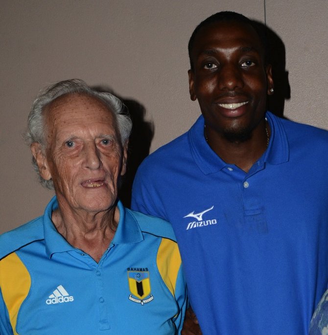 High jumper Trevor Barry with his coach Keith Parker.