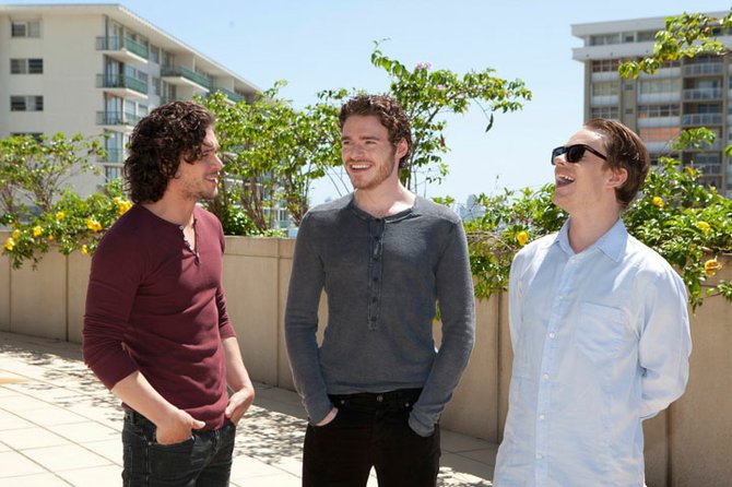 Game of Thrones stars Kit Harington (Jon Snow), Richard Madden (Robb Stark) and Alfie Allen (Theon Greyjoy) pictured in Miami.