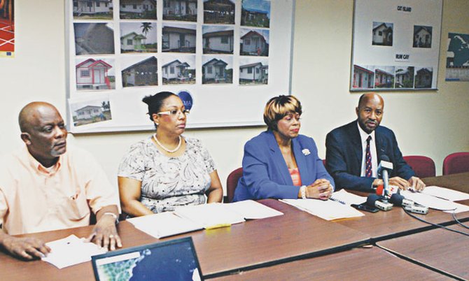 The National Emergency Management Agency, NEMA updates people on the movement of Tropical Storm Isaac. Pictured from left are: Luke Bethel, Operations, Training Officer, NEMA; Gayle Moncur, Operations Manager, NEMA; Chrystal Glinton, First Assistant Secretary, NEMA; and Trevor Basden, Senior Deputy Director, Bahamas Department of Meteorology. (BIS Photo/Raymond Bethel)

