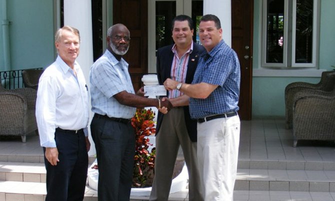 P{ictured from left: PDG John Robertson, chairman of the Roof for Ranfurly committee; Alexander Roberts, executive director for Ranfurly; Lindsey Cancino, assistant district governor for the Rotary Clubs of the Bahamas; Geoff Andrews, president of the Rotary Club of East Nassau.