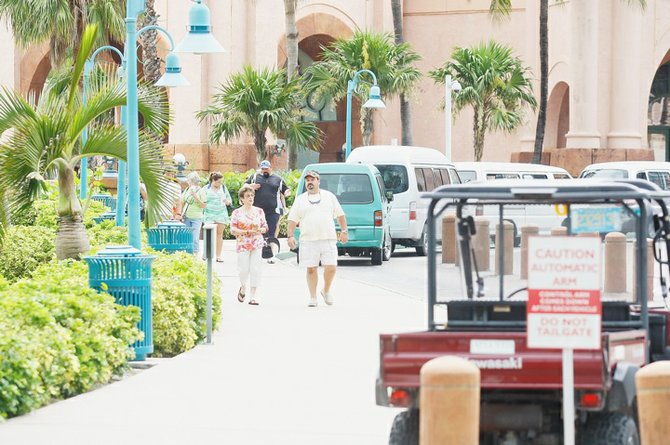 Tourists in Atlantis Monday as the resort got back to normal.