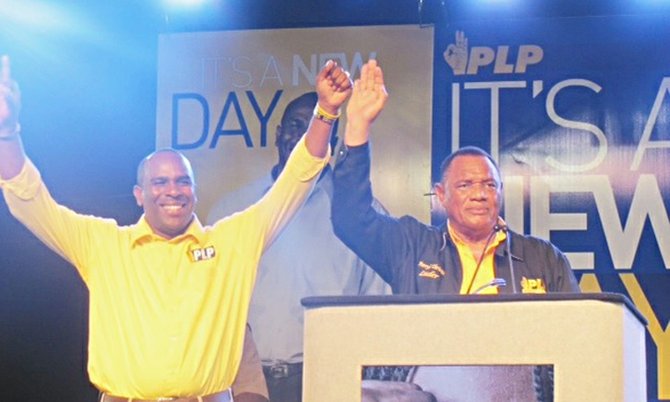 Prime Minister Perry Christie with PLP North Abaco candidate Renard Curry.