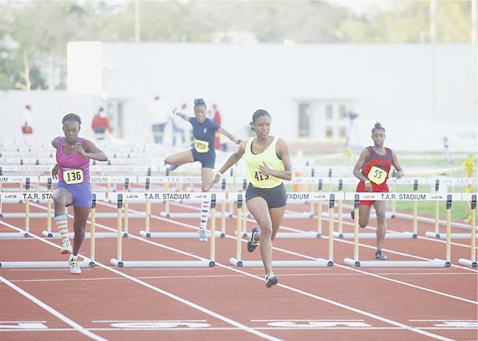 COMPETITORS in the weekend’s trials at the Thomas A Robinson Track and Field stadium.