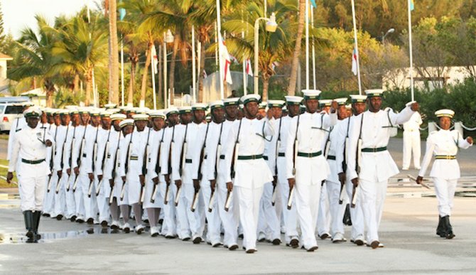 A Royal Bahamas Defence Force passing out parade at their Coral Harbour base.
