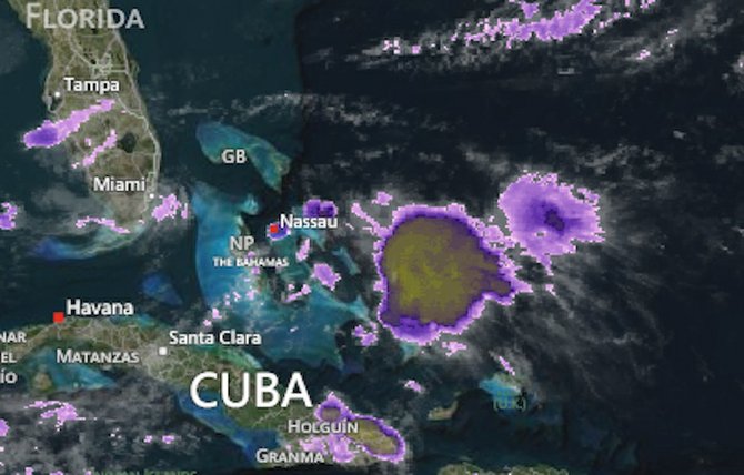 Image from AccuWeather showing the Bahamas at 3.55pm.