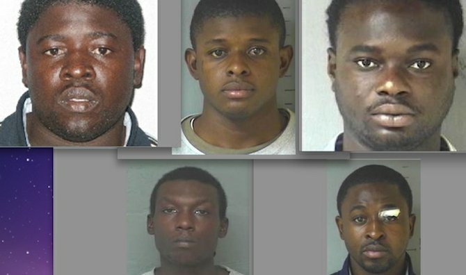 Wanted by police: (Top from left) Hans Neely, Duran Neely, Dior Johnson; (bottom from left) Kenneth Neilly, Aaron Neely.