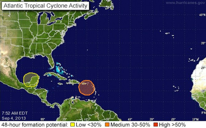 Graphic from the National Hurricane Center shows the two systems