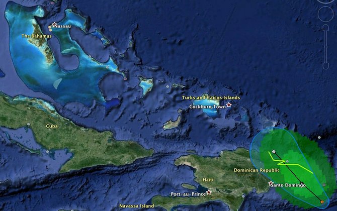 This image from Google Earth shows the Gabrielle system at 11am today.