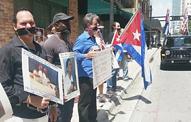 The Cuban protest group outside the Bahamian consulate in Miami.