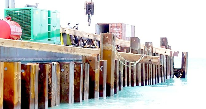 A screenshot from a YouTube video uploaded in September by the Bimini Blue Coalition showing construction work on the dock in Bimini.