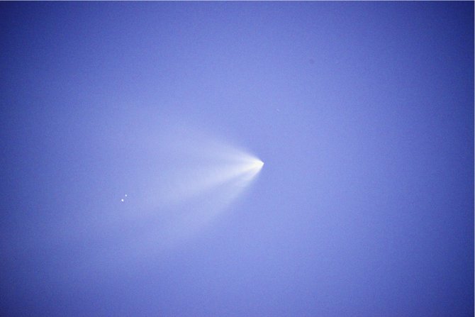 The SpaceX Falcon 9 rocket photographed from Caves Point in West Bay Street. Photo/Nicholas Klonaris