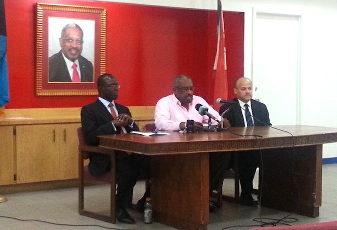 FROM LEFT: FNM chairman Darron Cash, Party Leader Dr Hubert Minnis and Michael Foulkes, Secretary General.