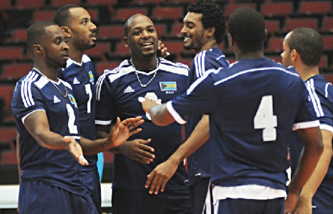 The Bahamas team celebrate a point during the tournament.