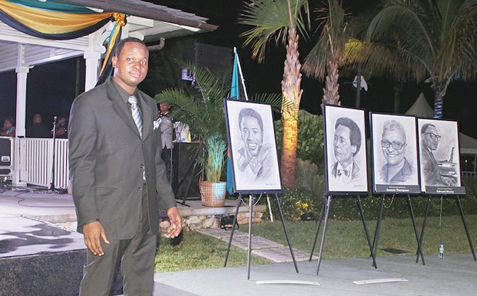 Artist Jamal Rolle at the unveiling of the portraits.