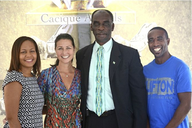From left are Davinia Blair, Director of Development, College of The Bahamas; Suzanne Pattusch, Executive Vice-President, Bahamas Hotel and Tourism Association; Harrison Thompson, Permanent Secretary, Ministry of Tourism and Chairman of the 16th Cacique Awards, and Ian Poitier, Director/Writer/Choreographer. 
