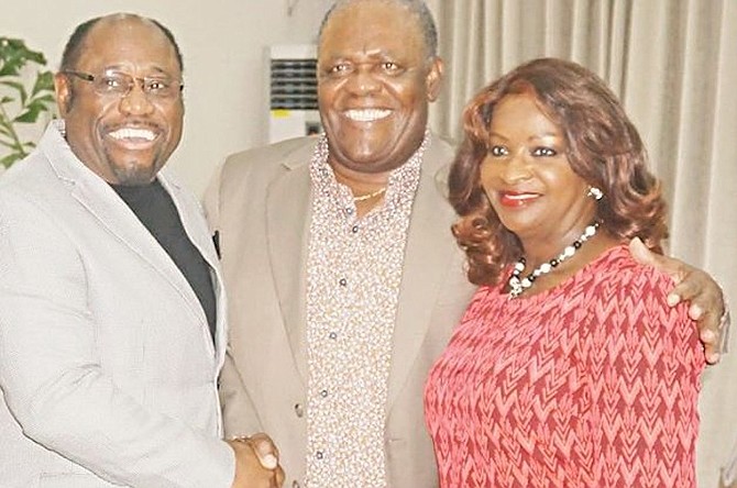 Dr Myles Munroe and his wife Ruth pictured earlier this year with former Prime Minister Hubert Ingraham.
