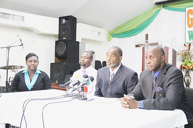 The press conference hosted by the United Association of Haitians and Bahamians yesterday.