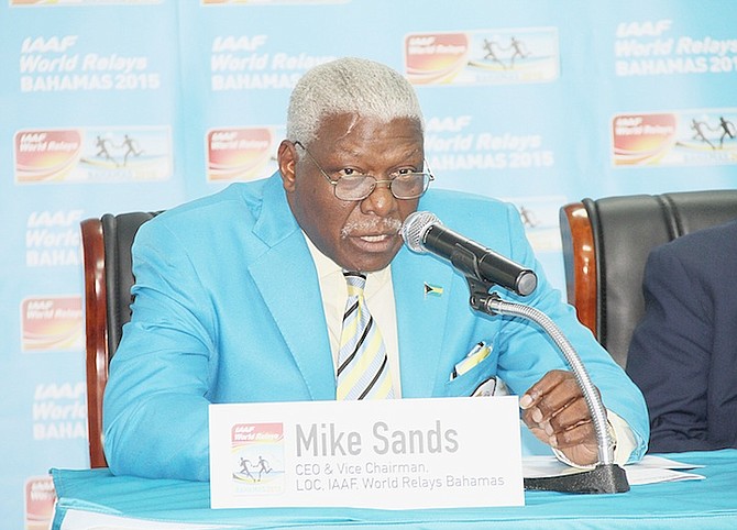 BIG EVENT: Mike Sands, president of the BAAA, yesterday announces plans for the International Amateur Athletic Federation’s Bahamas World Relays scheduled for Thomas A Robinson National Stadium May 2-3.