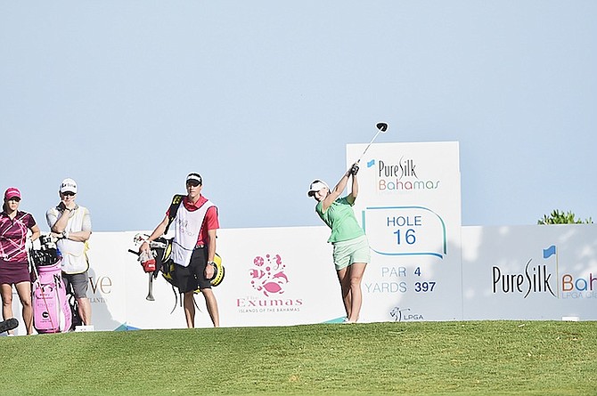Brooke Pancake shot a 6-under 67 yesterday to take a one-stroke lead in the suspended first round of the Bahamas LPGA Classic. Play was suspended for the day at 2:47pm and more than inch of rain fell on Atlantis Resort’s Ocean Club course.            
