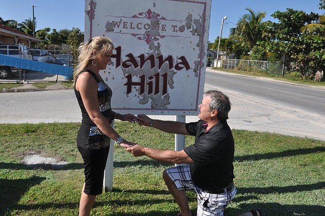 Kathleen Russell and Mike Hanna at Hanna Hill, Eight Mile Rock, where they got engaged. (BIS Photo/Vandyke Hepburn)