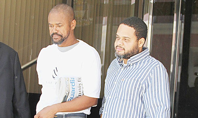 Murillo Sullivan, left, and Darryl Bartlett, outside court yesterday.