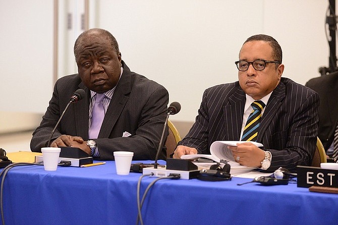 Bahamas Ambassador to the United States Elliston Rahming and State Minister of Legal Affairs Damian Gomez at the hearing.