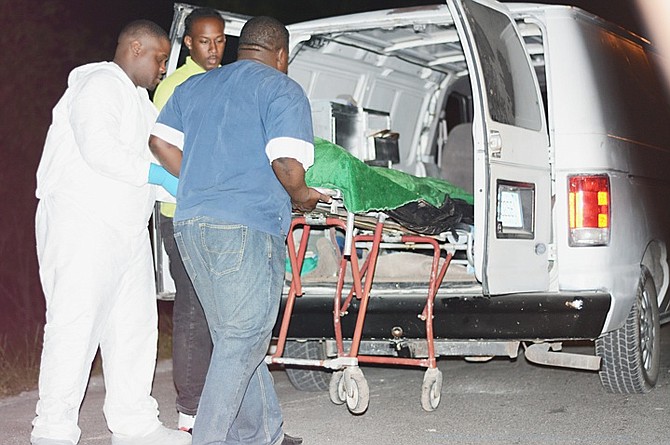 The body is removed from the scene of the shooting in Yellow Elder Gardens.