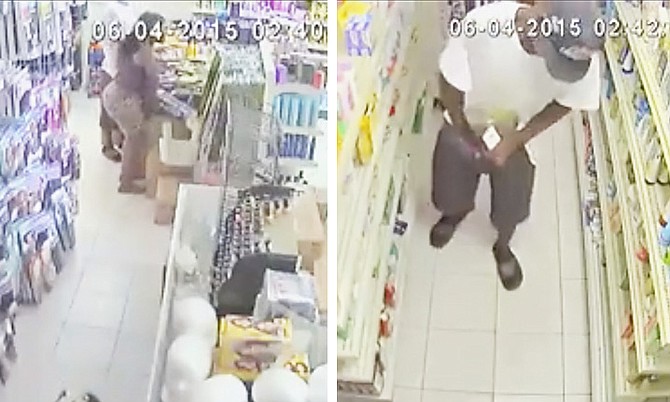 The alleged thieves caught on camera as they appear to hide objects under their clothes.