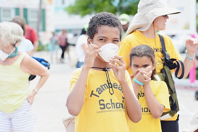 Youngsters taking part in a demonstration against air pollution from the New Providence landfill. The event was held in Rawson Square and attracted around 500 protestors.
