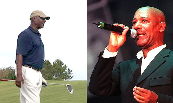 Errol Brown pictured at his annual Christmas golf tournament at the Ocean Club and performing in 1999.