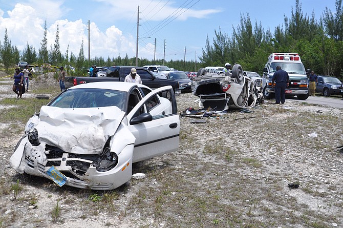 The two vehicles that were in collision, leaving five people injured. Photo: Vandyke Hepburn