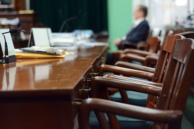 The empty seats of the Opposition in Parliament yesterday after FNM MPs were suspended following their continued protest against V Alfred Gray. Photo: Shawn Hanna/Tribune Staff