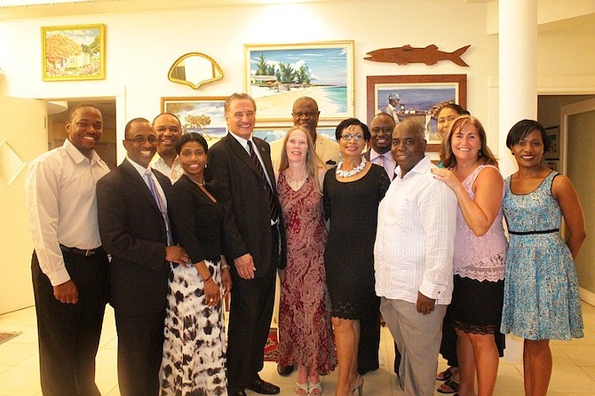 WELCOME RECEPTION: A seven-member delegation from Richton Park, Illinois, headed by Mayor Richard Reinbold and his wife, Tammy, Immerse Bahamas President and CEO Ginger Moxey and members of the Cat Island Sister Cities Association were hosted at the home of Cat Island MP Philip Davis and his wife, Ann Marie, in New Providence in March. Photo: Immerse Bahamas
