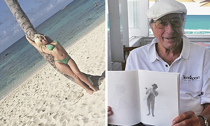 LEFT: A picture posted to Facebook by Lady Gaga of her relaxing in the Bahamas – with the caption 'Work hard, play hard. Work hard again, play harder.' 
RIGHT: Tony Bennett posted this image to his Instagram account - with the message 'Sketching a great Bahamian jazz artist'.