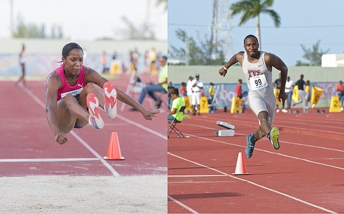 Bianca 'BB' Stuart and Latario 'Robin' Collie-Minns in action. Photos: Kermit Taylor/Bahamas Athletics.