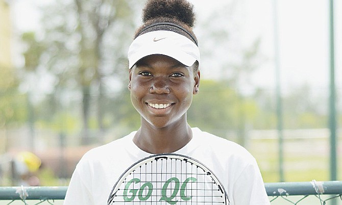 LAST GIRL STANDING: Iesha Shepherd opened the main draw play of the ITF junior circuit tournament yesterday with a hard fought come-from-behind 3-6, 7-5, 6-1 win over American Zoe Radojicic to remain the only Bahamian still standing at the National Tennis Centre.
Photo by Shawn Hanna/Tribune Staff
