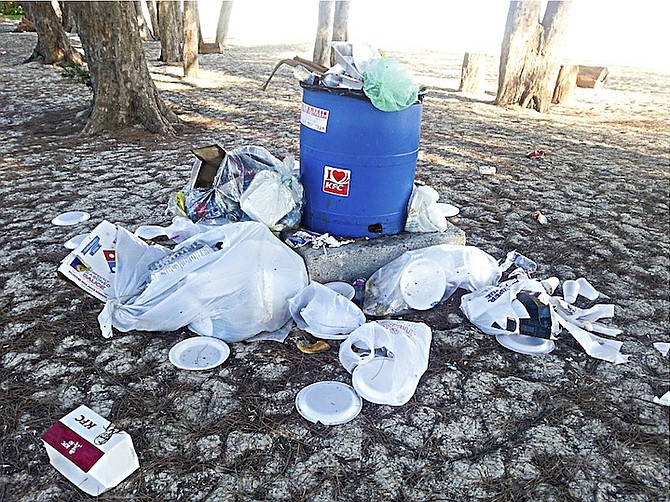 One of the overflowing waste bins at Goodman’s Bay.