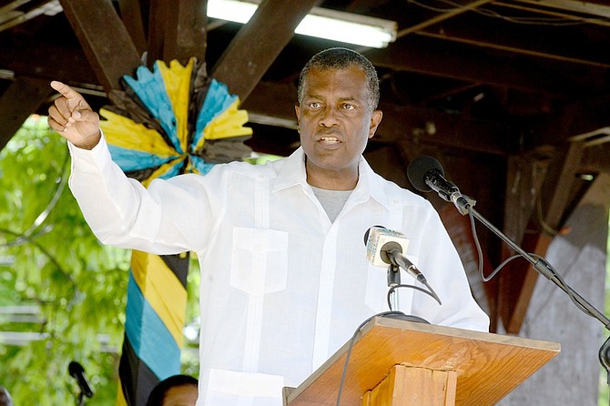 Fred Mitchell gives his Emancipation Day speech. Photo: Peter Ramsay