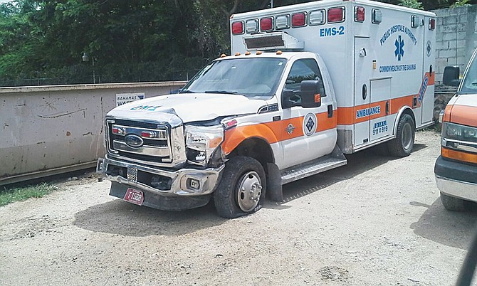 The damage to the ambulance. 