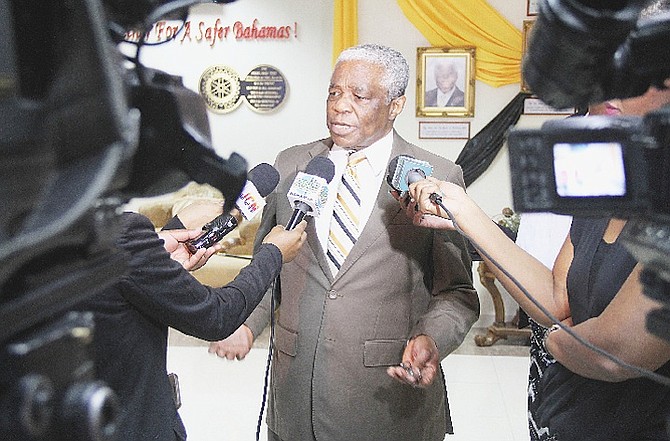 Minister of National Security Bernard Nottage speaking to the media yesterday. Photo: Tim Clarke/Tribune Staff
