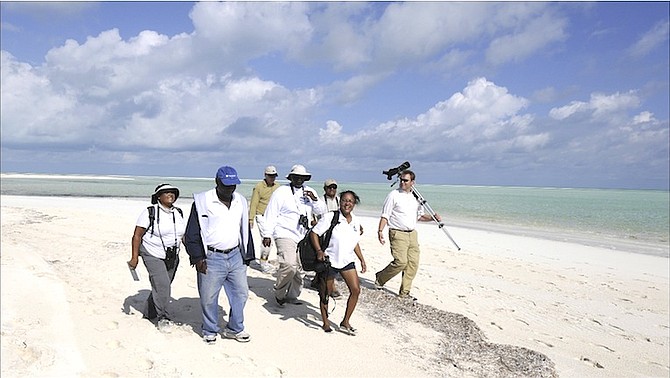 Minister of the Environment Kenred Dorsett on a special visit to the Joulter Cays organised by the National Audubon Society. Photo: BNT 
