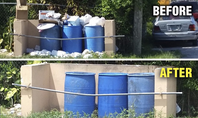 Overflowing rubbish bins on Ida Avenue, Englerston, top, and, above, pictured after being cleared.

Photos: John Arty
