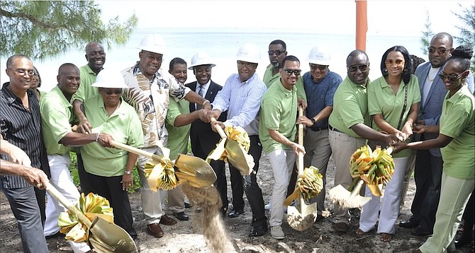 A group of seven Bahamians broke ground on a new Zipline Tour business venture at Taino Beach, Grand Bahama, on Saturday. Minister of Tourism Obie Wilchcombe commended the group for offering a new tour attraction for visitors on the island. Also attending were Minister for Grand Bahama Dr Michael Darville, and Ian Rolle, president of the Grand Bahama Port Authority. 
Photo: Vandyke Hepburn/BIS
