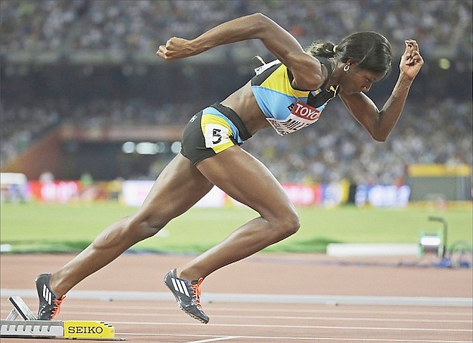 Bahamas’ Shaunae Miller starts in the 400 metres final at the World Athletics Championships at the Bird’s Nest stadium in Beijing on August 27. (AP)
