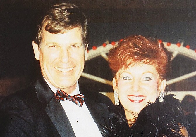 Joy Martone, the American entertainer, with fellow performer and sculptor James Mastin.