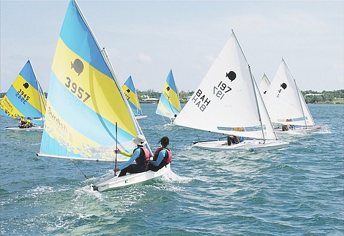 ON THE HIGH SEAS: Melisha Higgins and Katelyn Cambridge (Harbour Island 3957) coming out of the start in race No.1