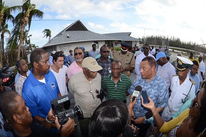 Prime Minister Perry Christie addresses the media in Stella Maris. Photo: Peter Ramsay