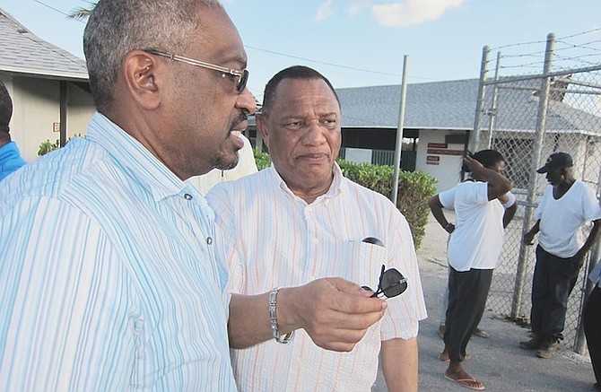 Prime Minister Perry Christie with Opposition leader Dr Hubert Minnis in Long Island.
Photo: Ricardo Wells/Tribune Staff