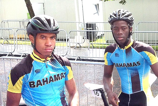 JAY MAJOR (left) and ANTHONY COLEBROOK (right) in this file photo. Colebrook was top finisher for Team Bahamas in 13th place in the individual time trial, covering the 37.6km course in a time of one hour, one minute and 34 seconds.