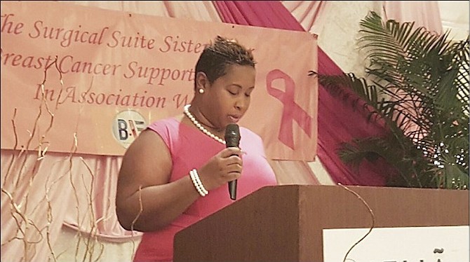 Lakeisha Bastian speaks at the Sister Sister Breast Cancer Support Group prayer breakfast.
